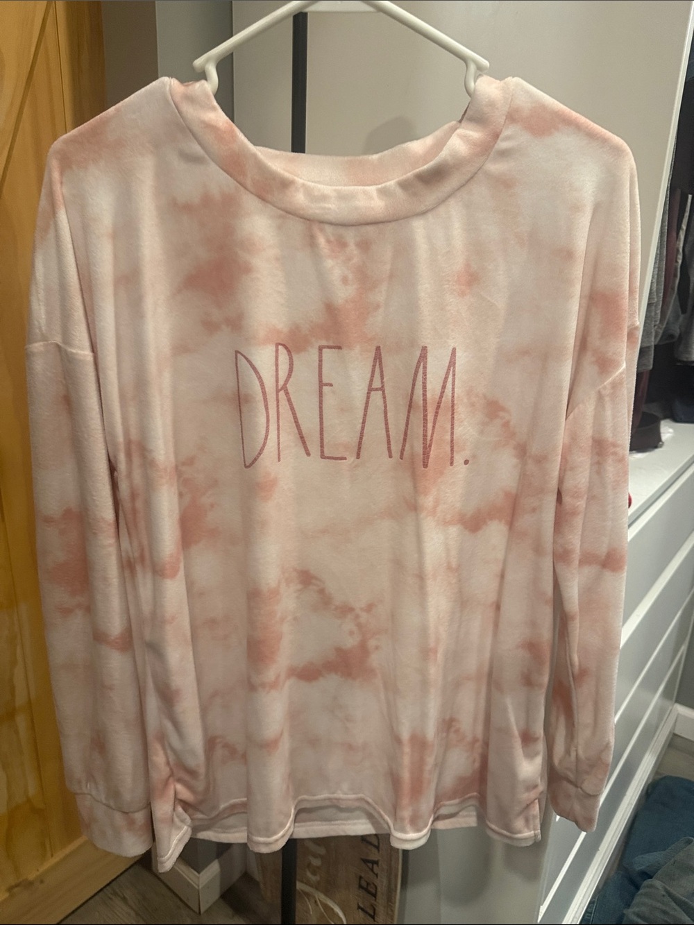 Rae Dunn Pink Tie-Dye "DREAM." Long Sleeve Sleep Top